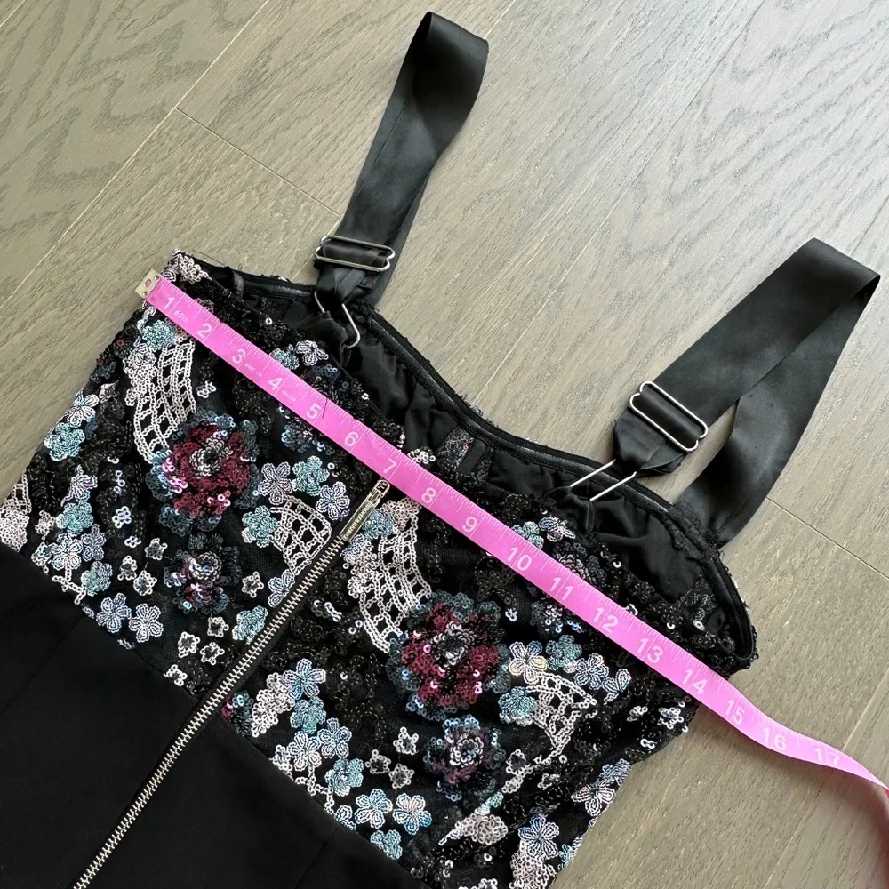 Bronx and Banco Annabell Sequined Sequin Floral Jumpsuit Black Bustier SMALL - Picture 10 of 12